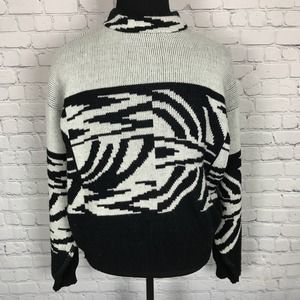 Vintage 80s Street Closed Abstract Black White Knit Sweater | Medium